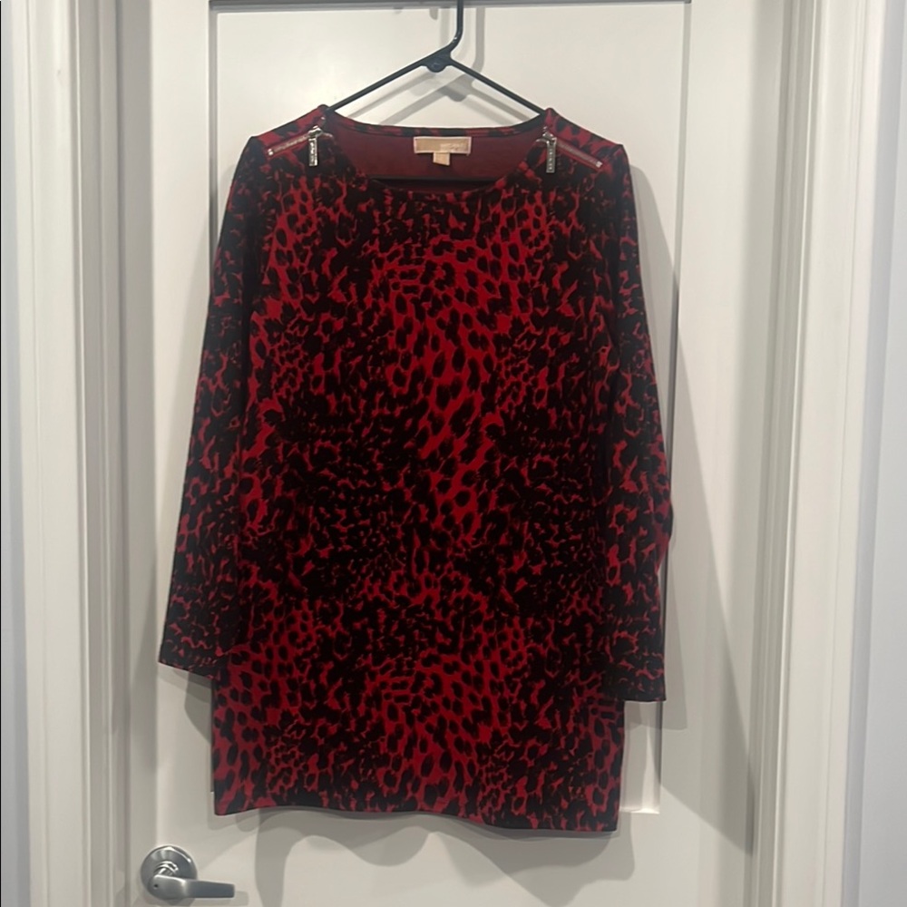Red and Black Animal Print Top Michael Kors L